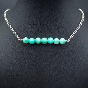 Aqua Quartzite Chakra Healing Gemstone Bar Chain Necklace Handmade Jewelry